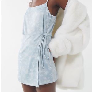 UO Jessa Slinky Satin Wrap-Front Romper